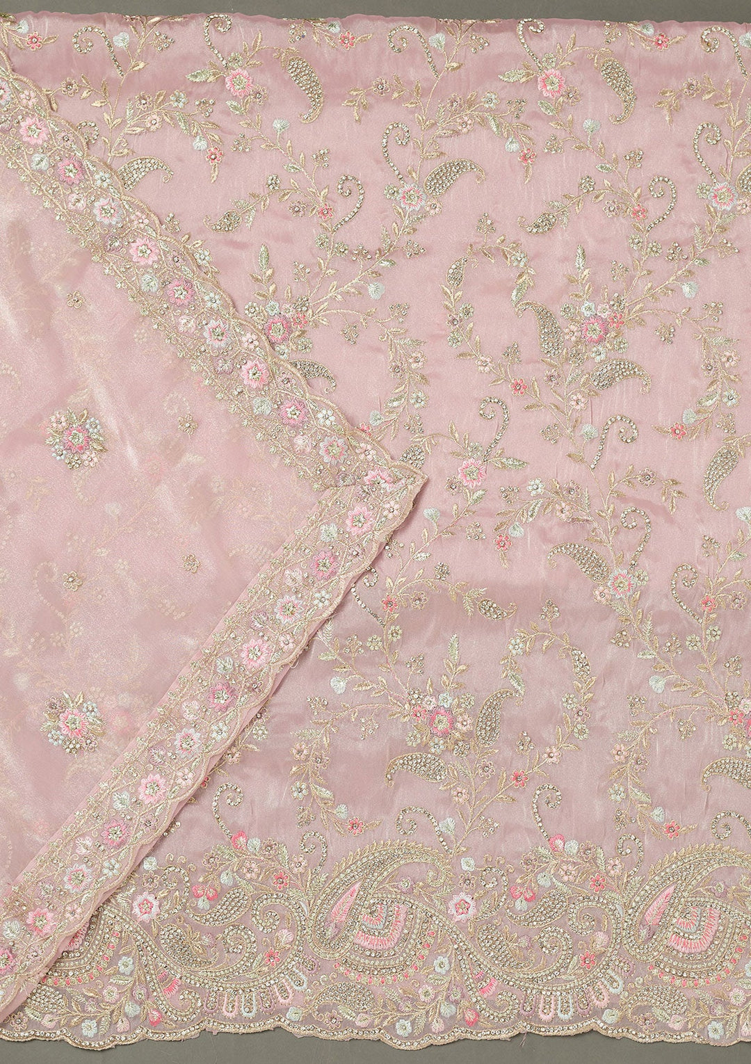 Pista Green Stonework (Gold) Tissue Saree-koskii