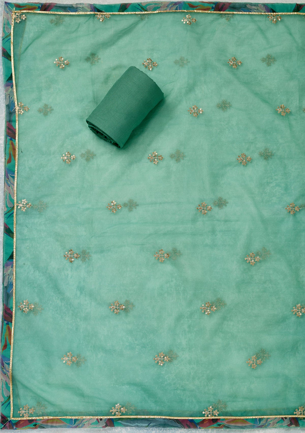 Multi Zariwork (Gold) Organza Unstitched Salwar Suit-Koskii