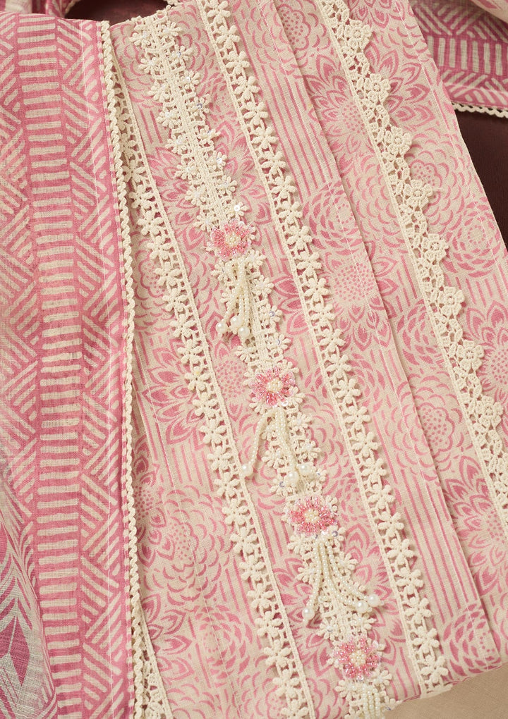 Onion Pink Zariwork Cotton Unstitched Salwar Suit-koskii