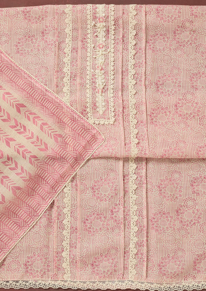 Onion Pink Zariwork Cotton Unstitched Salwar Suit-koskii