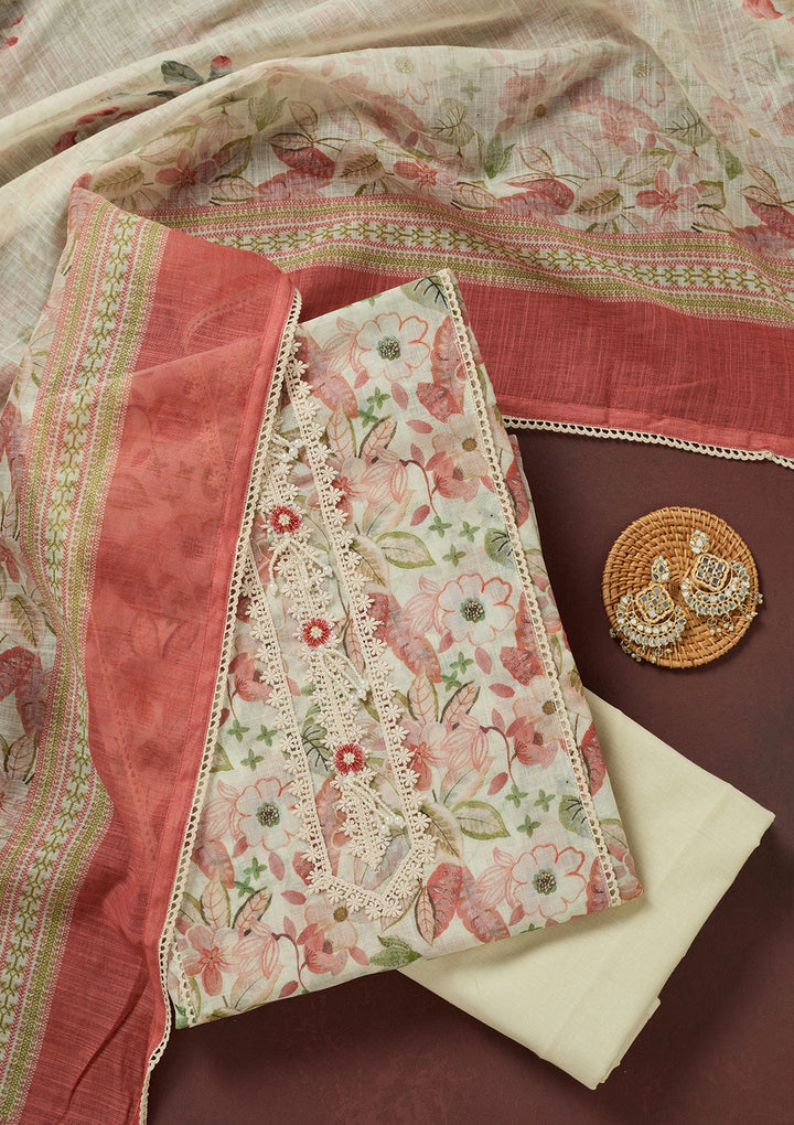 Rust Zariwork (Gold) Cotton Unstitched Salwar Suit-koskii