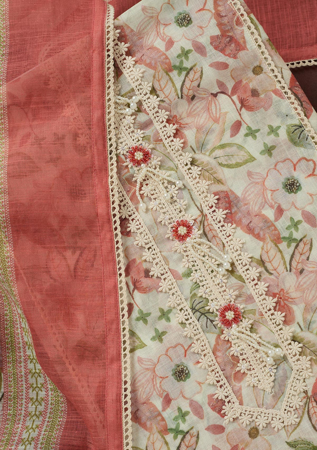 Rust Zariwork (Gold) Cotton Unstitched Salwar Suit-koskii