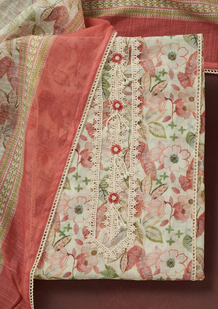 Rust Zariwork (Gold) Cotton Unstitched Salwar Suit-koskii