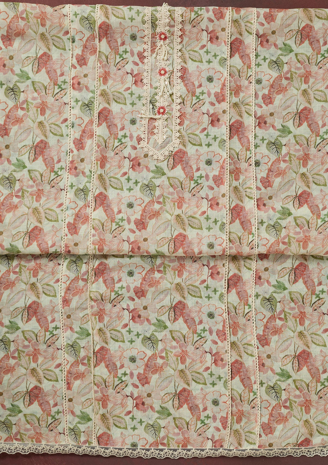 Rust Zariwork (Gold) Cotton Unstitched Salwar Suit-koskii