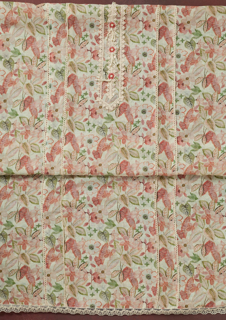 Rust Zariwork (Gold) Cotton Unstitched Salwar Suit-koskii