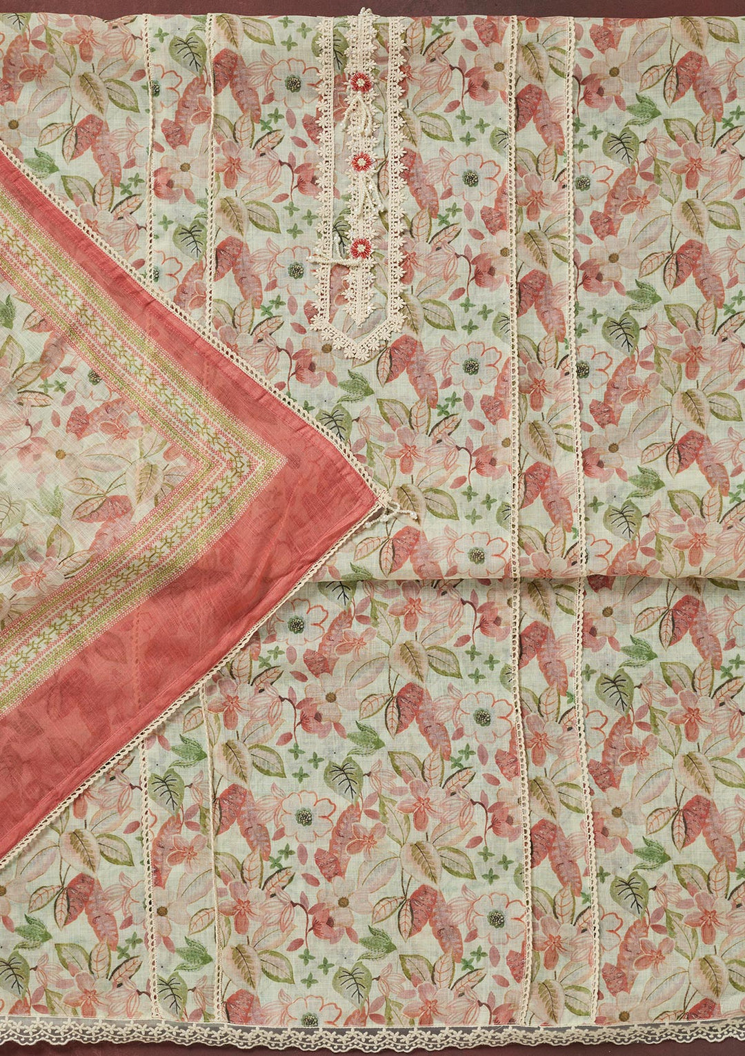 Rust Zariwork (Gold) Cotton Unstitched Salwar Suit-koskii