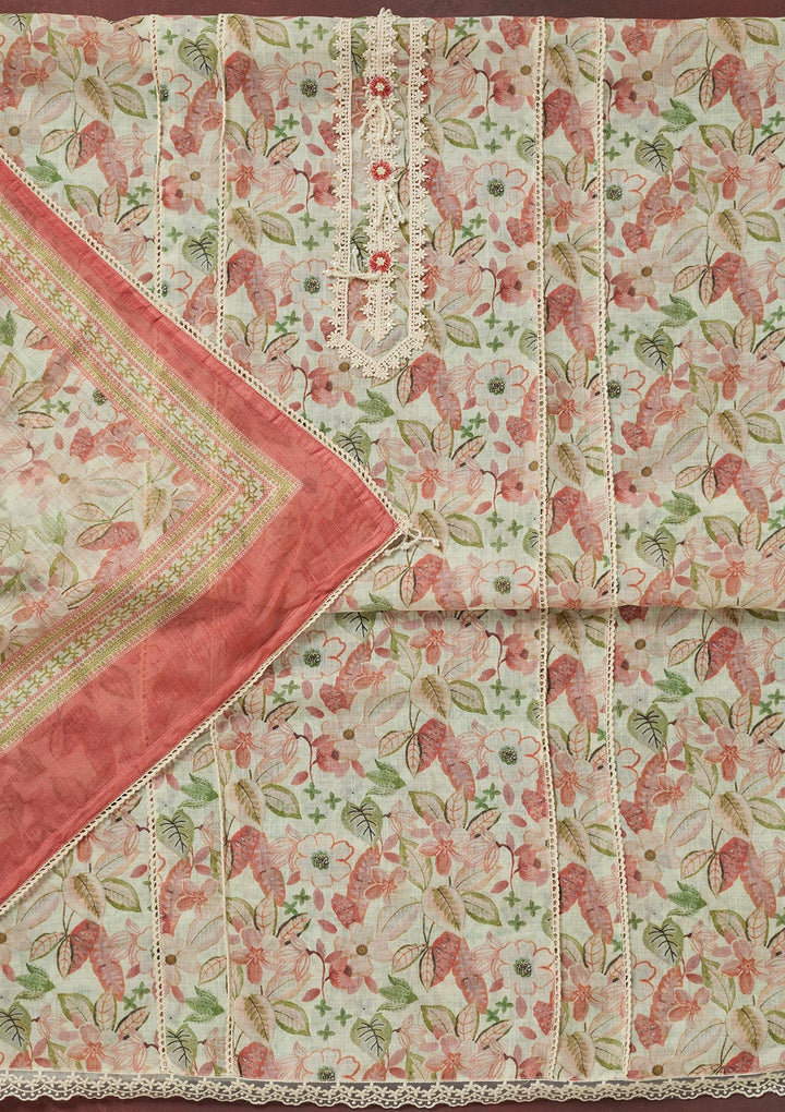 Rust Zariwork (Gold) Cotton Unstitched Salwar Suit-koskii