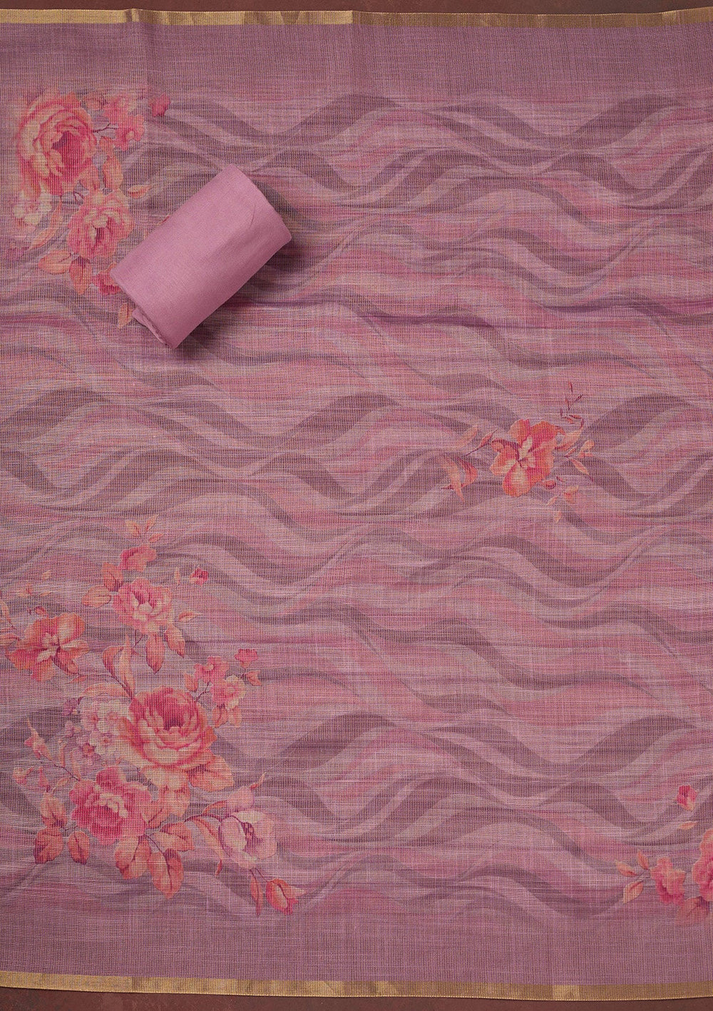 Lavender Threadwork Linen Unstitched Salwar Suit-koskii