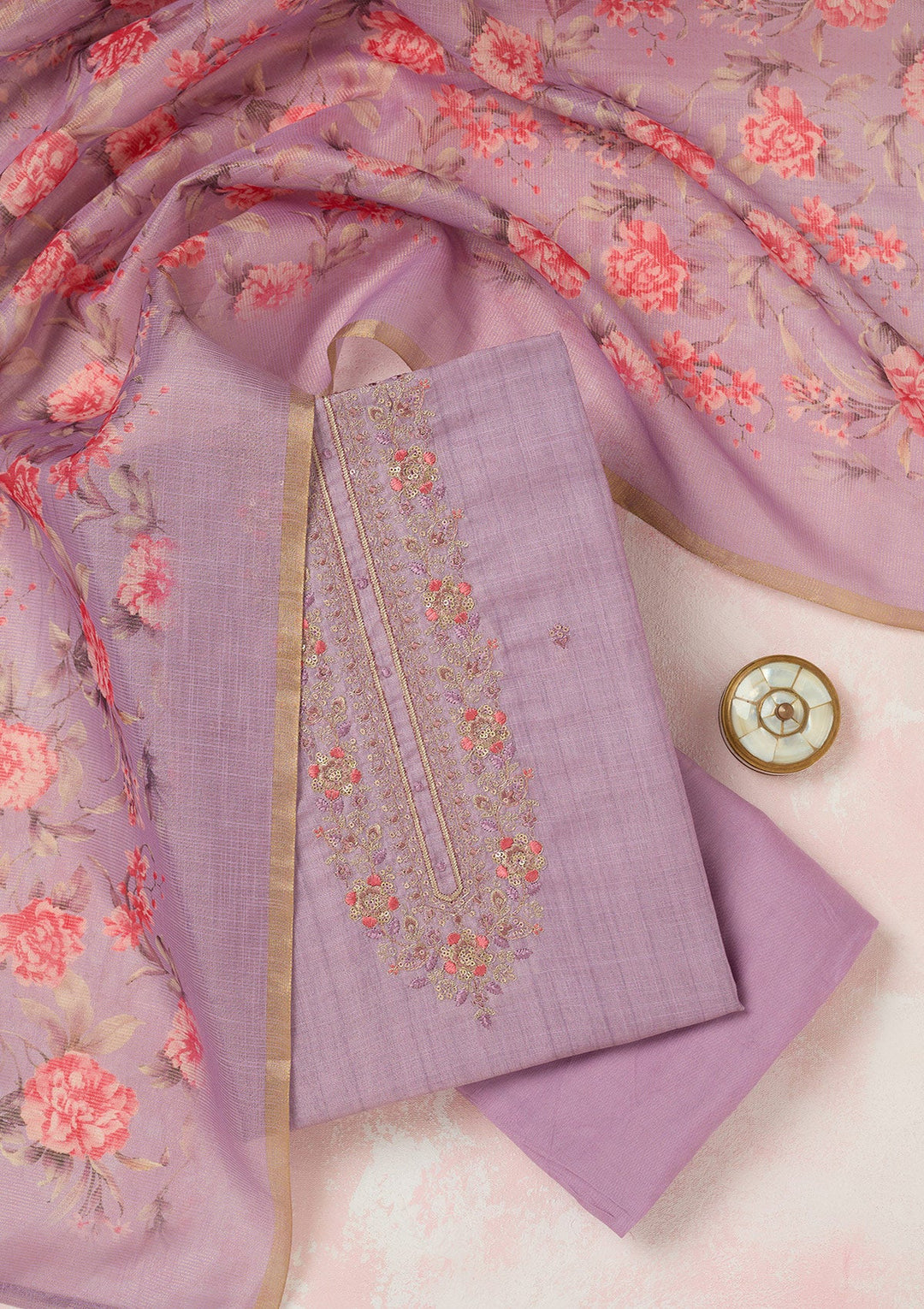 Beige Zariwork (Gold) Organza Saree-koskii