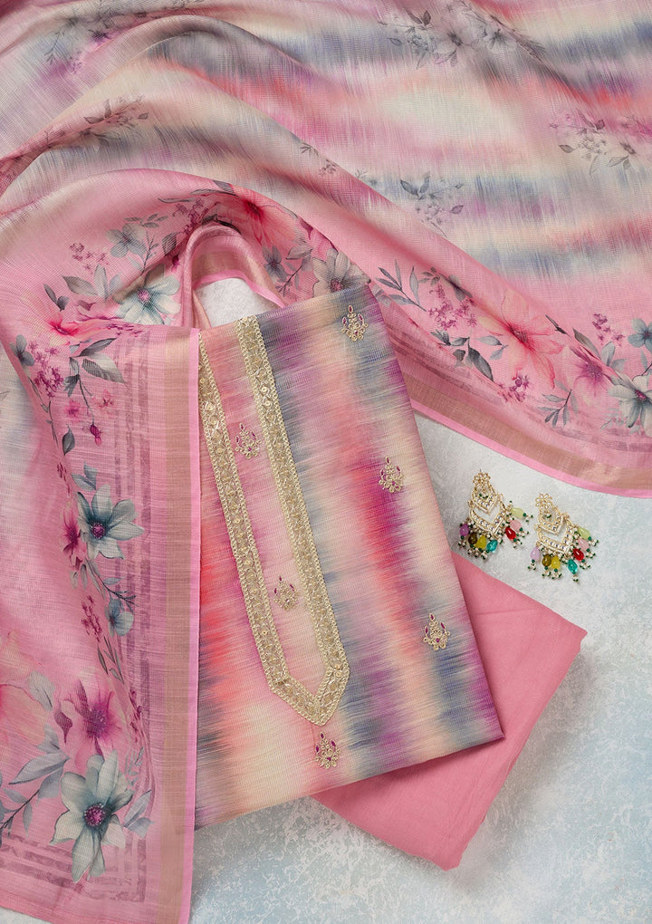 Multi Zariwork (Gold) Chanderi Unstitched Salwar Suit-Koskii