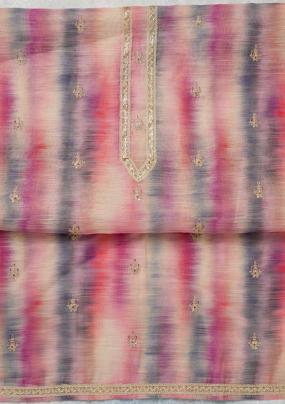 Multi Zariwork (Gold) Chanderi Unstitched Salwar Suit-Koskii