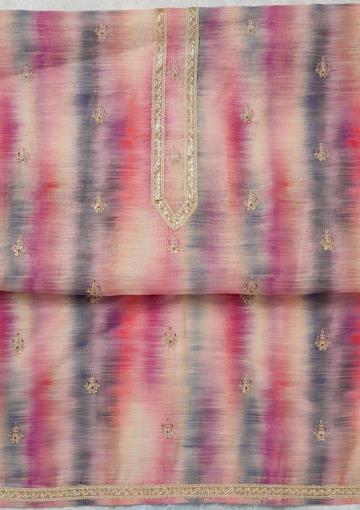 Multi Zariwork (Gold) Chanderi Unstitched Salwar Suit-Koskii