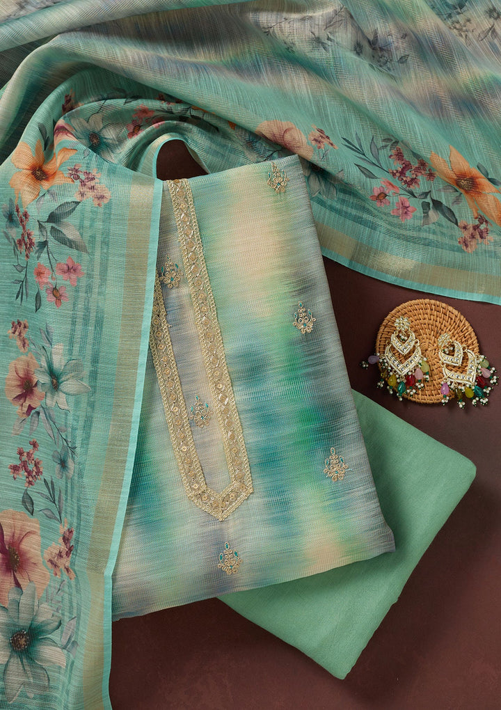 Multi Threadwork Linen Unstitched Salwar Suit-koskii