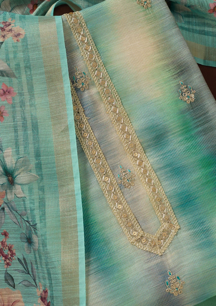 Multi Threadwork Linen Unstitched Salwar Suit-koskii