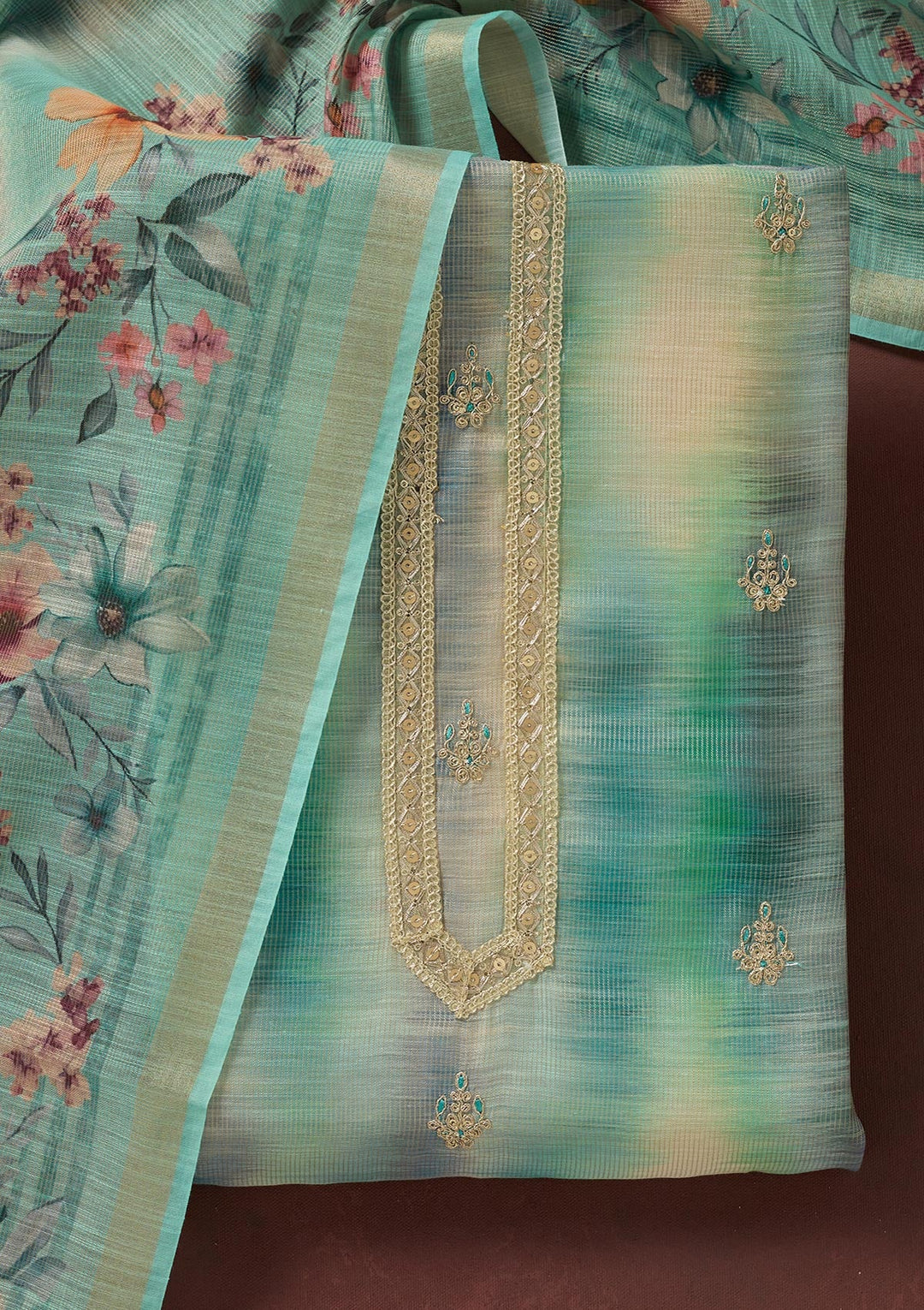 Multi Threadwork Linen Unstitched Salwar Suit-koskii