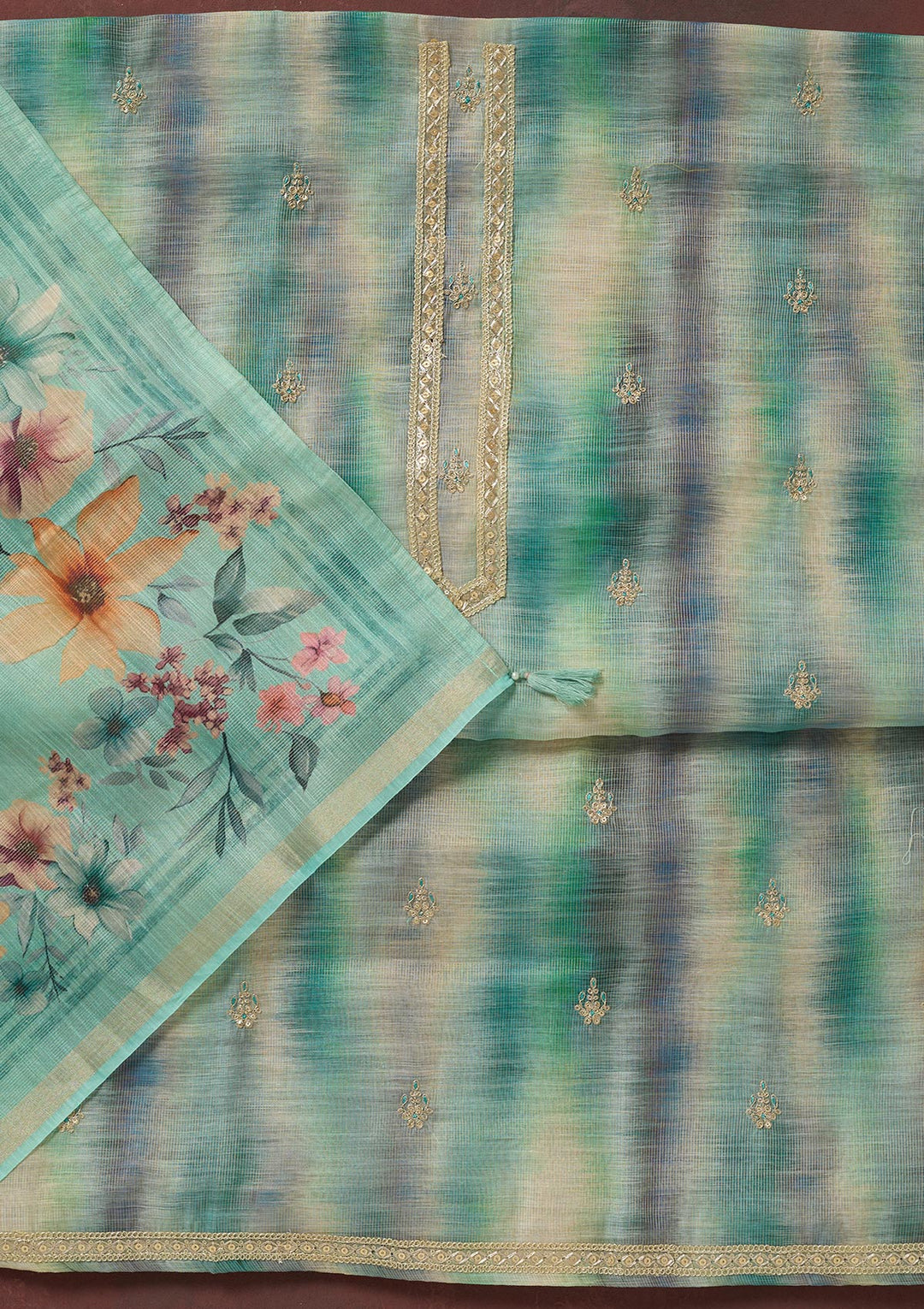 Multi Threadwork Linen Unstitched Salwar Suit-koskii