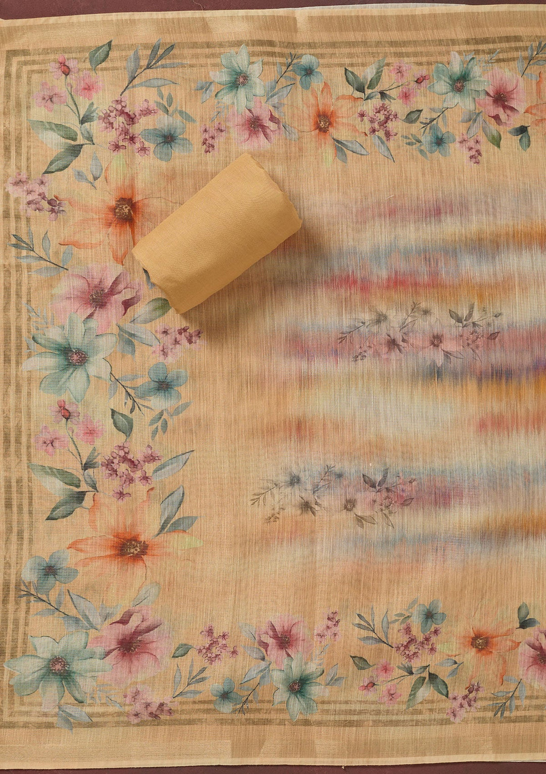 Multi Zariwork (Gold) Linen Unstitched Salwar Suit-koskii