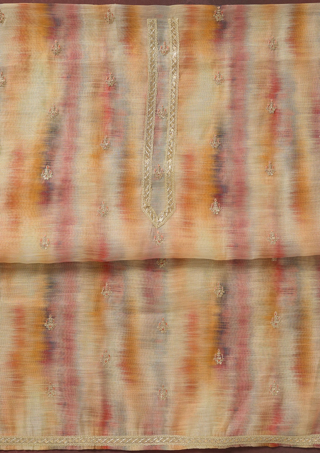 Multi Zariwork (Gold) Linen Unstitched Salwar Suit-koskii