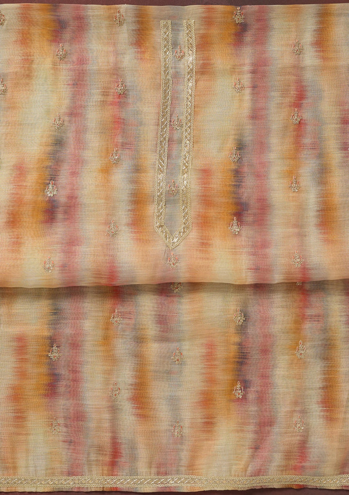 Multi Zariwork (Gold) Linen Unstitched Salwar Suit-koskii