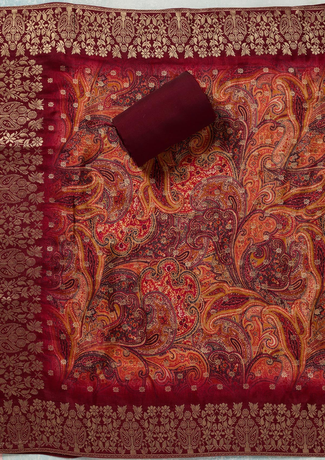 Maroon Threadwork Dola Silk Unstitched Salwar Suit-koskii