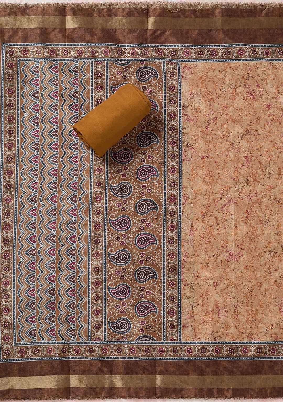 Mustard Zariwork (Gold) Chanderi Unstitched Salwar Suit-koskii