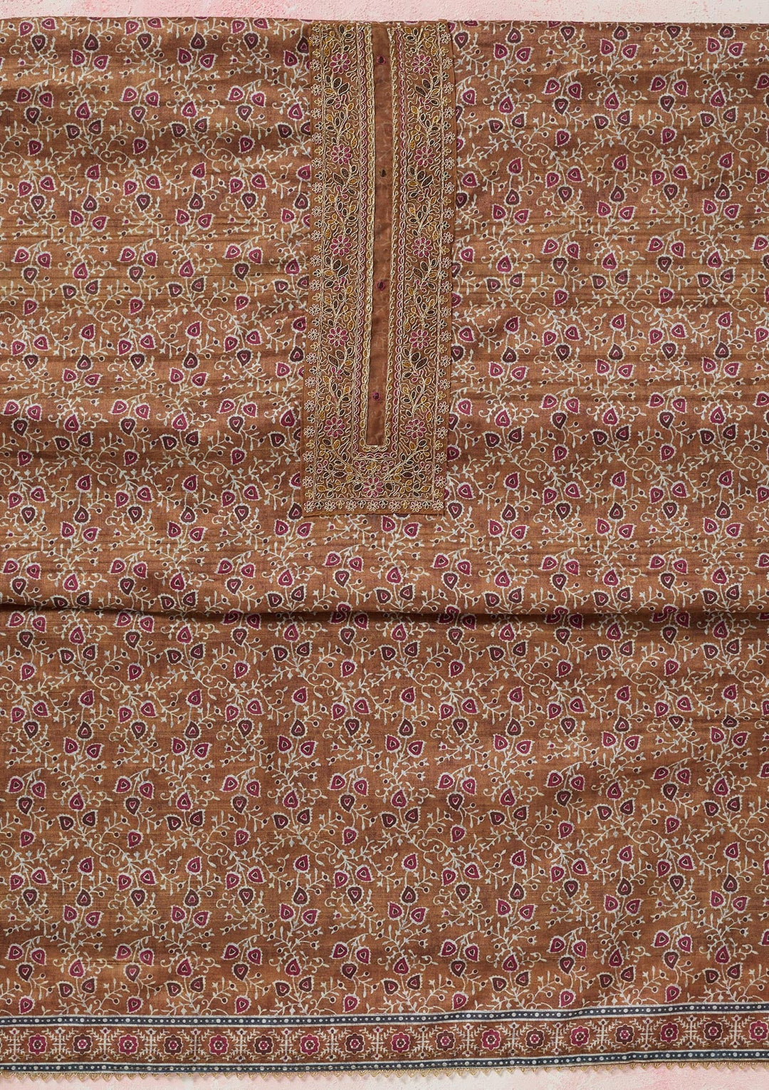 Mustard Zariwork (Gold) Chanderi Unstitched Salwar Suit-koskii