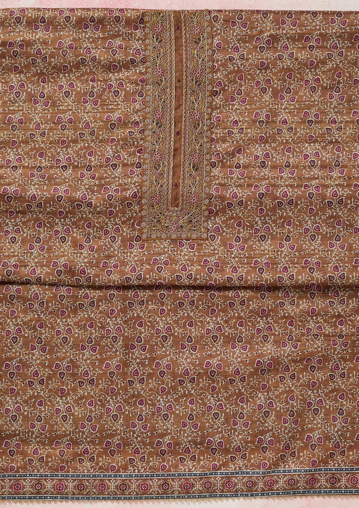 Mustard Zariwork (Gold) Chanderi Unstitched Salwar Suit-koskii