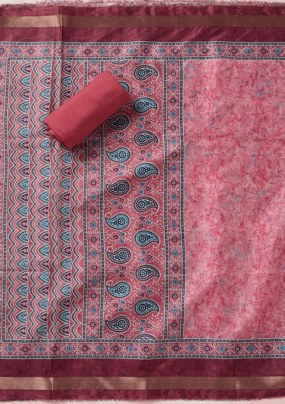 Onion Pink Zariwork (Gold) Chanderi Unstitched Salwar Suit-koskii