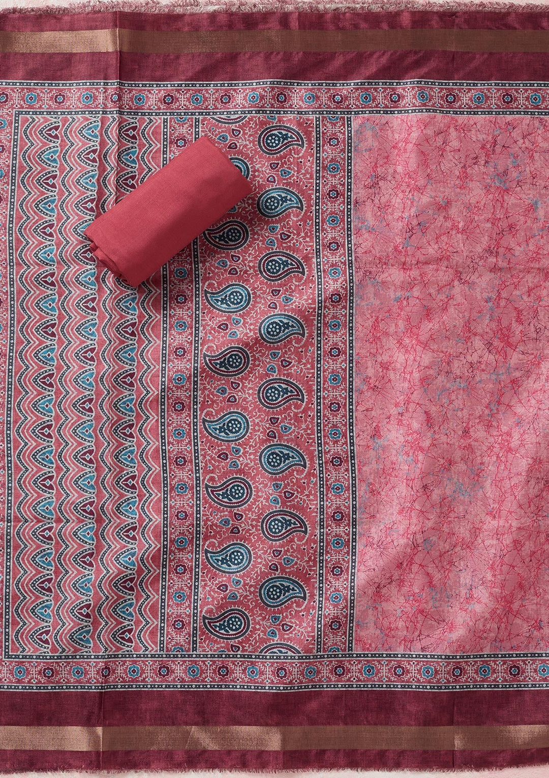 Onion Pink Zariwork (Gold) Chanderi Unstitched Salwar Suit-koskii