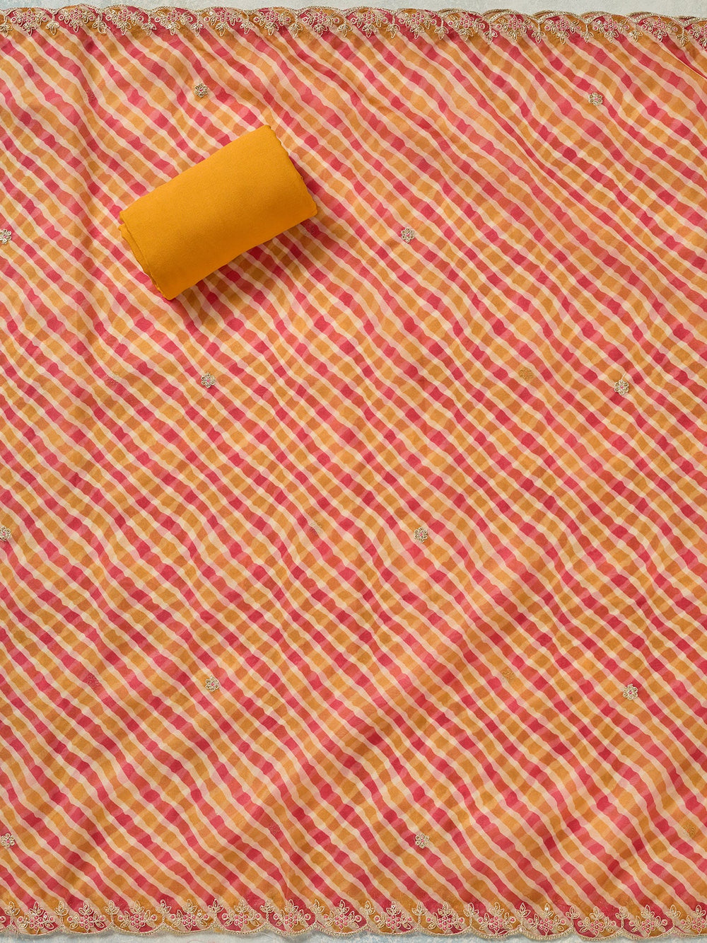 Mustard Zariwork Organza Unstitched Salwar Suit-koskii