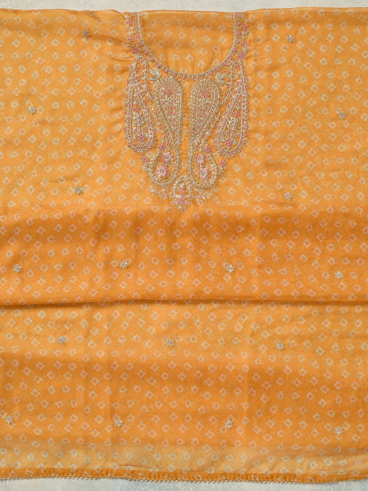Mustard Zariwork Organza Unstitched Salwar Suit-koskii