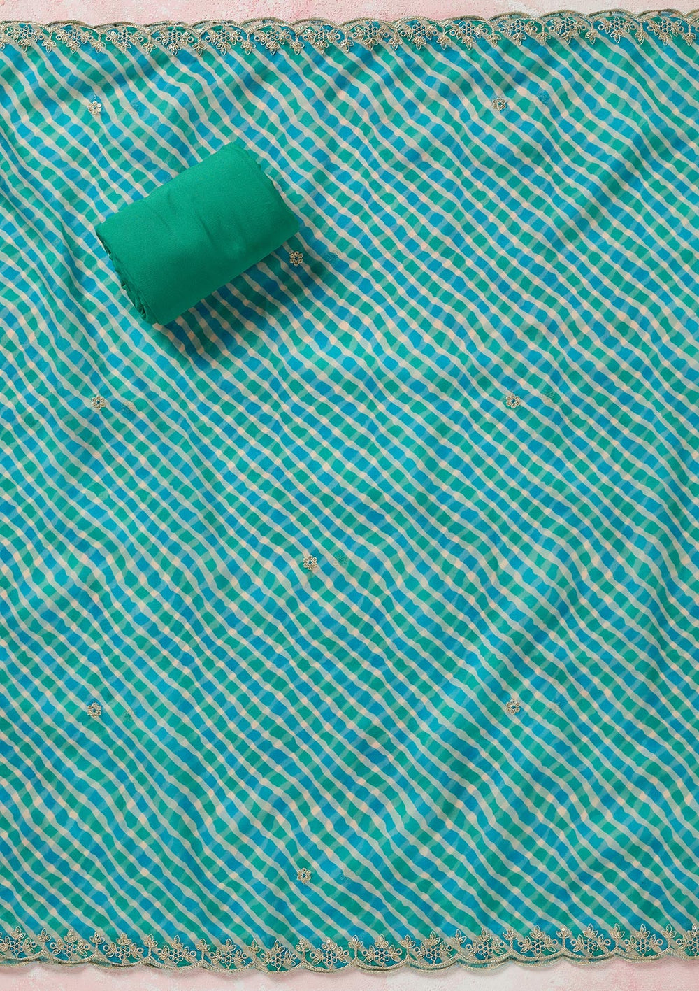 Sea Green Zariwork (Gold) Organza Unstitched Salwar Suit-koskii