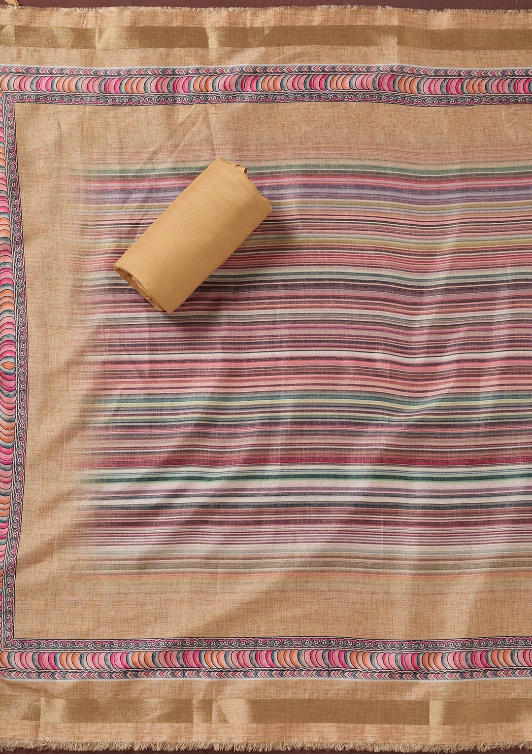 Beige Zariwork (Gold) Chanderi Unstitched Salwar Suit-koskii