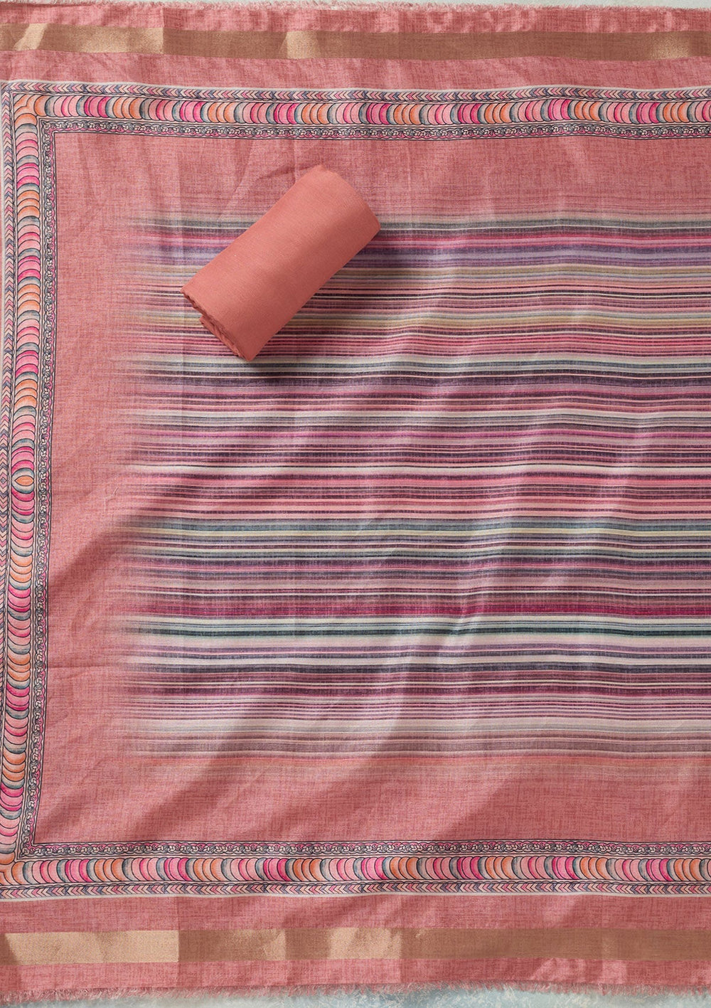 Onion Pink Threadwork Chanderi Unstitched Salwar Suit-Koskii