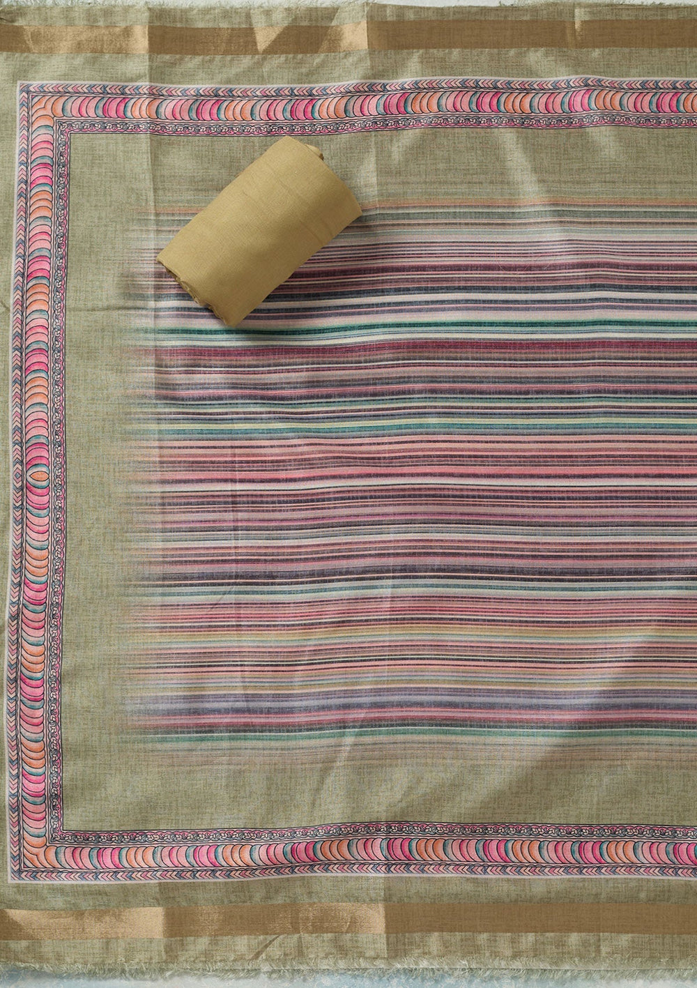 Pista Green Threadwork Chanderi Unstitched Salwar Suit-Koskii