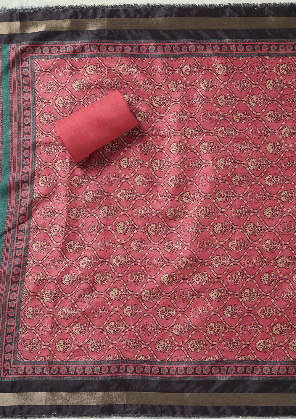 Onion Pink Threadwork Chanderi Unstitched Salwar Suit-Koskii