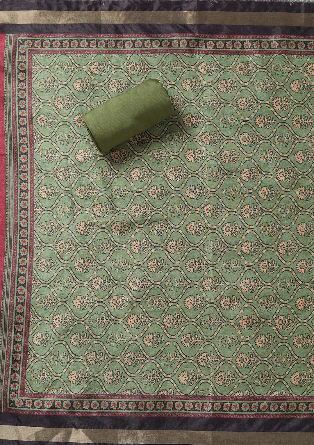 Pista Green Zariwork (Gold) Chanderi Unstitched Salwar Suit-koskii