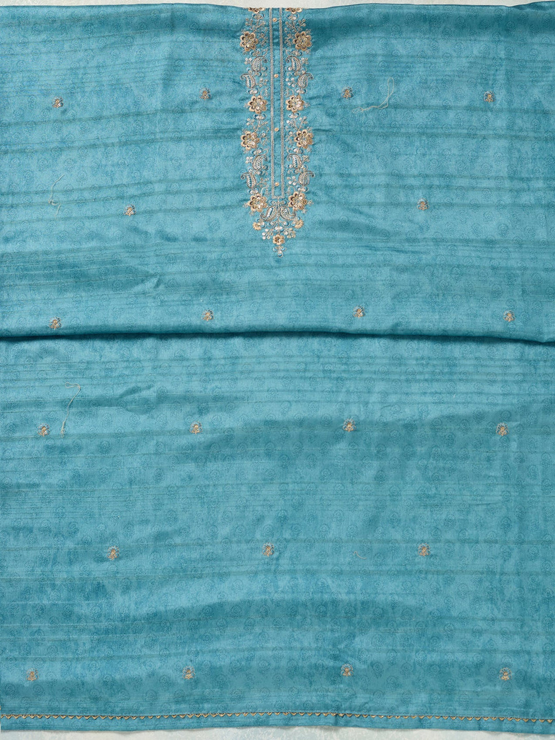 Sky Blue Threadwork Chanderi Unstitched Salwar Suit-koskii