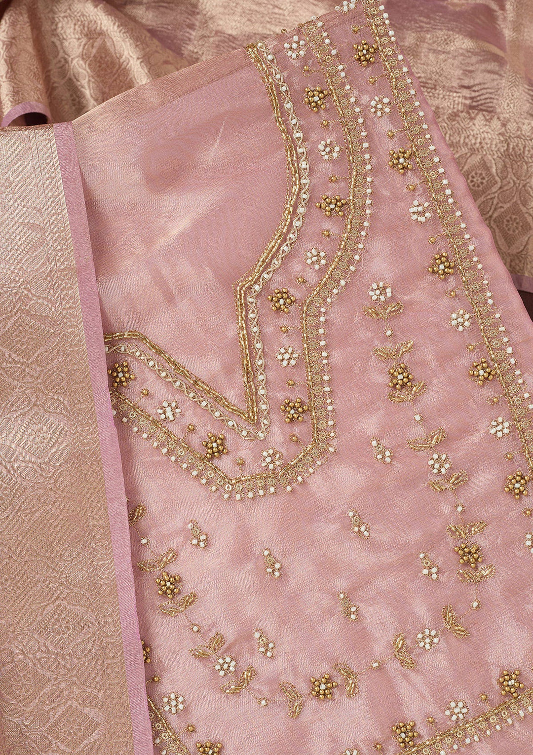 Lavender Zardozi (Gold) Tissue Unstitched Salwar Suit-koskii