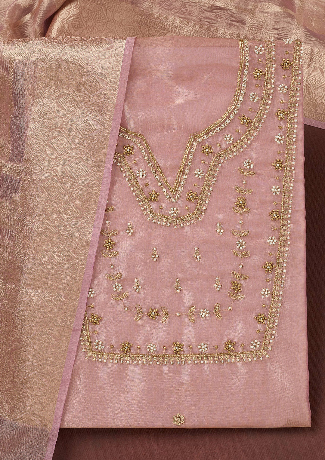 Lavender Zardozi (Gold) Tissue Unstitched Salwar Suit-koskii