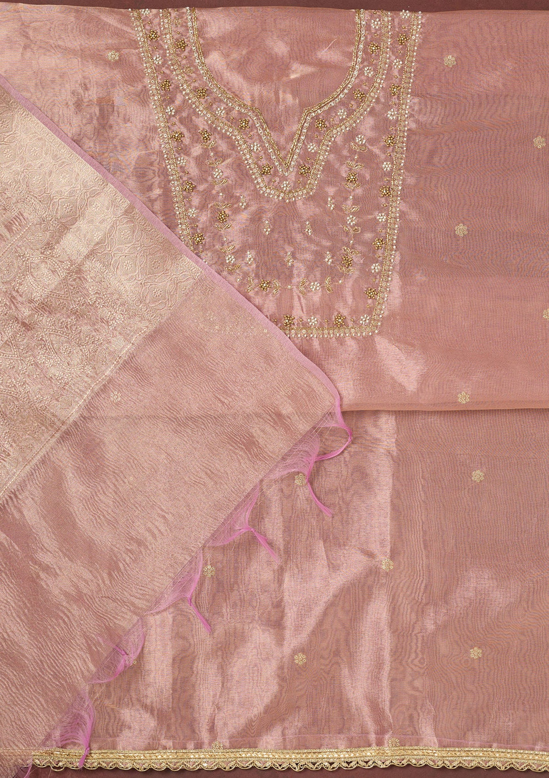 Lavender Zardozi (Gold) Tissue Unstitched Salwar Suit-koskii