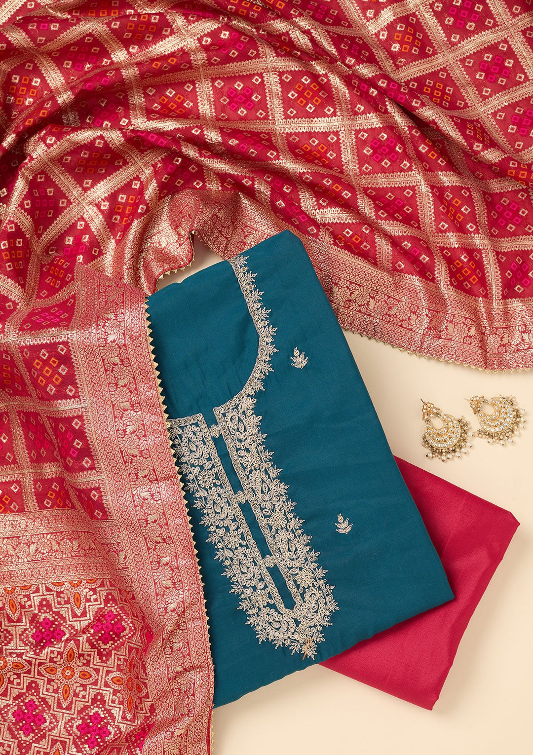 Blue Zariwork Soft Raw Silk Unstitched Salwar Suit-koskii