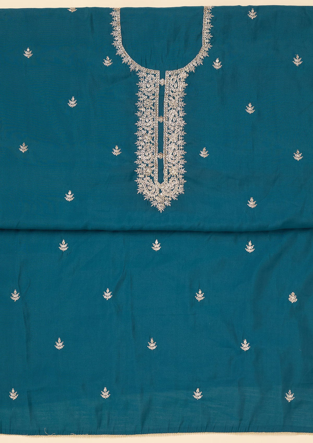 Blue Zariwork Soft Raw Silk Unstitched Salwar Suit-koskii