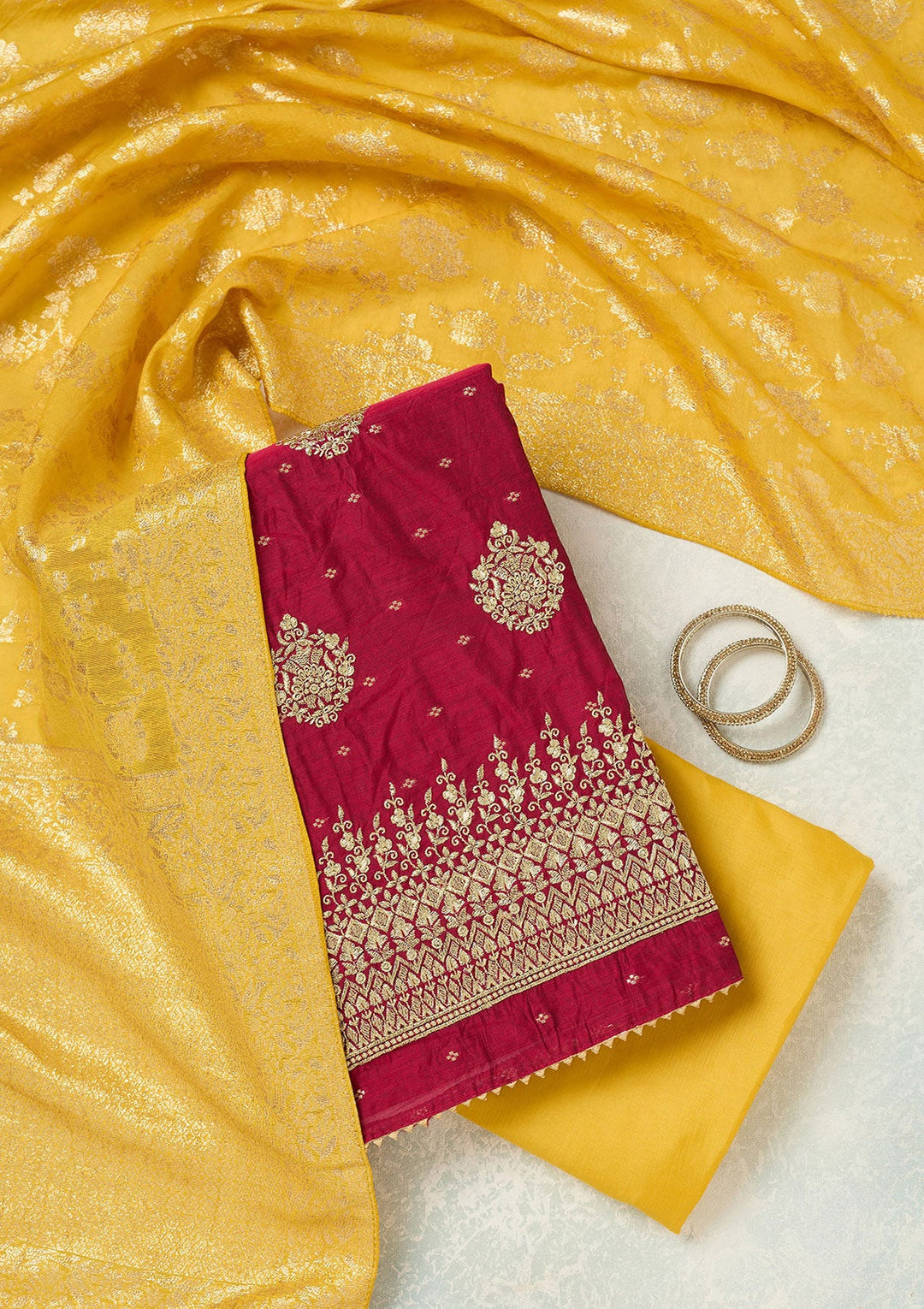 Mustard Zariwork (Gold) Organza Saree-koskii
