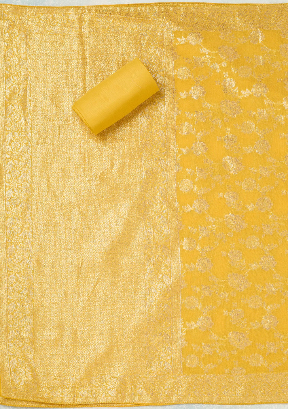 Mustard Zariwork (Gold) Organza Saree-koskii