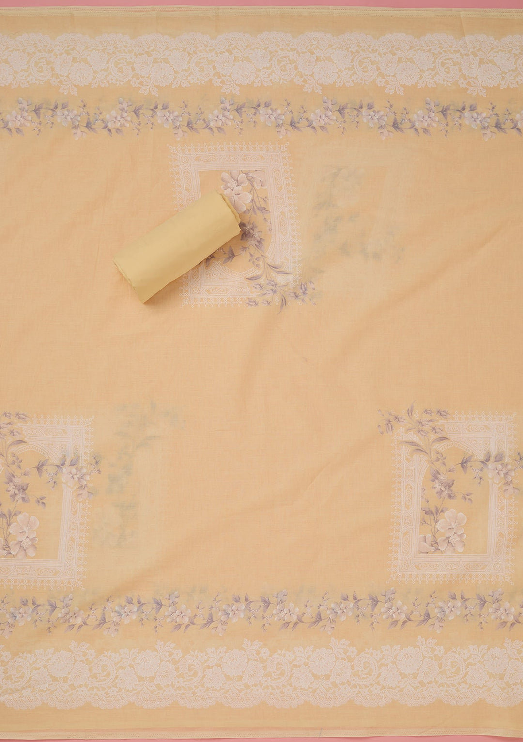 Lemon Yellow Threadwork Cotton Unstitched Salwar Suit-koskii