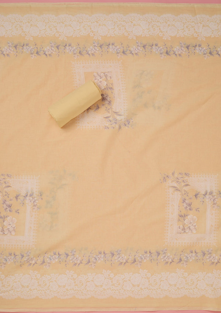 Lemon Yellow Threadwork Cotton Unstitched Salwar Suit-koskii