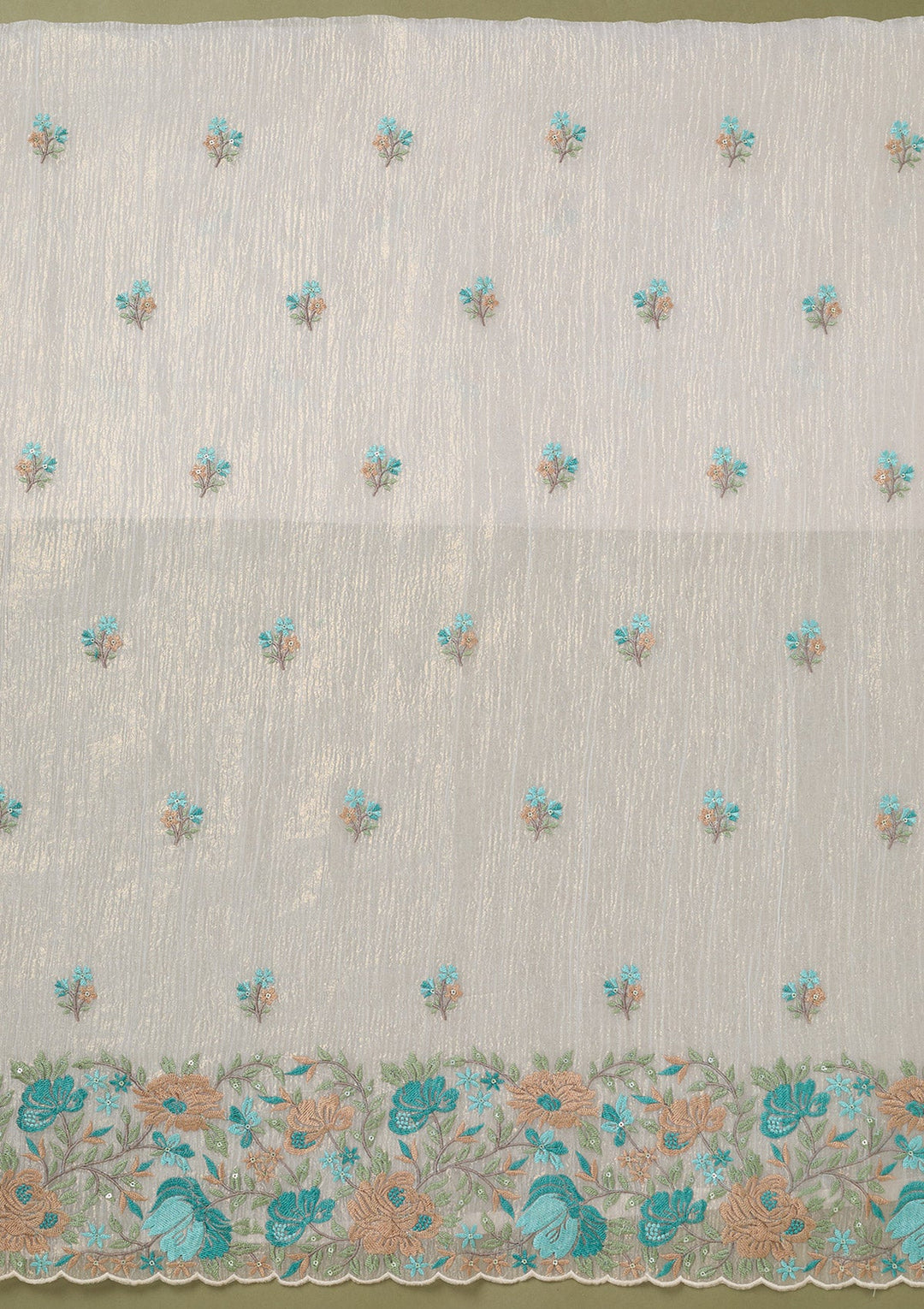 Beige Threadwork Tissue Unstitched Salwar Suit-koskii