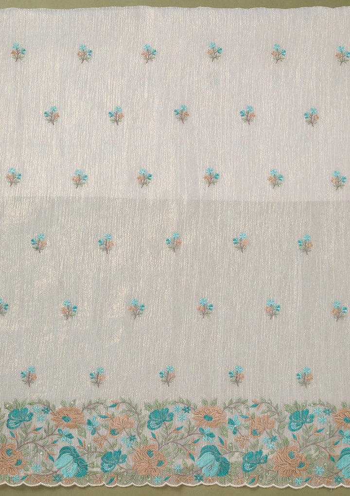 Beige Threadwork Tissue Unstitched Salwar Suit-koskii