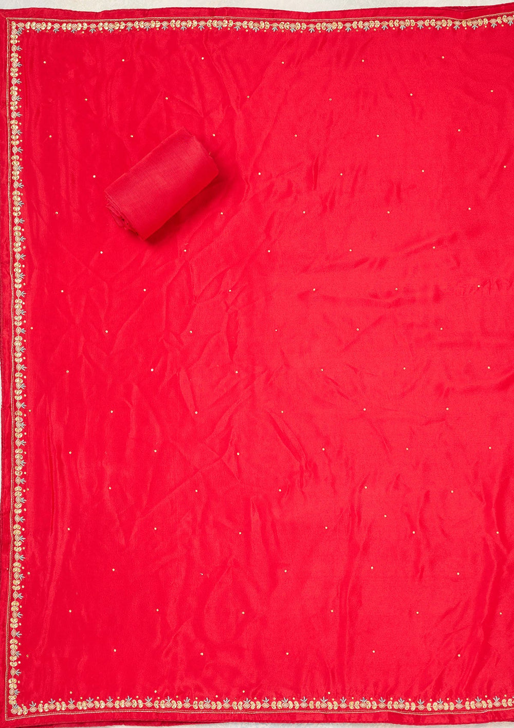 Red Cutdana Georgette Unstitched Salwar Suit-Koskii